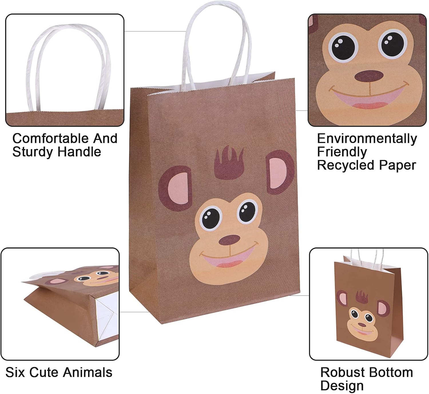Detalle de Flintronic Geschenktüten mit Tiermotiven (18 Stück) aus Kraftpapier für Kinderparty, Babygeburtstag & Co.