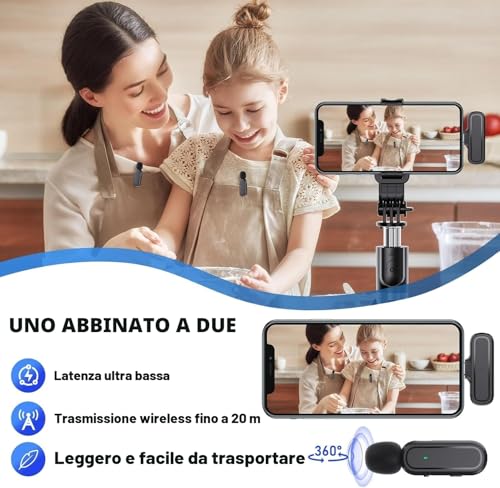 Detalle de Voijump Microfono Wireless Lavalier per iPhone/iPad e Android con Custodia 42H
