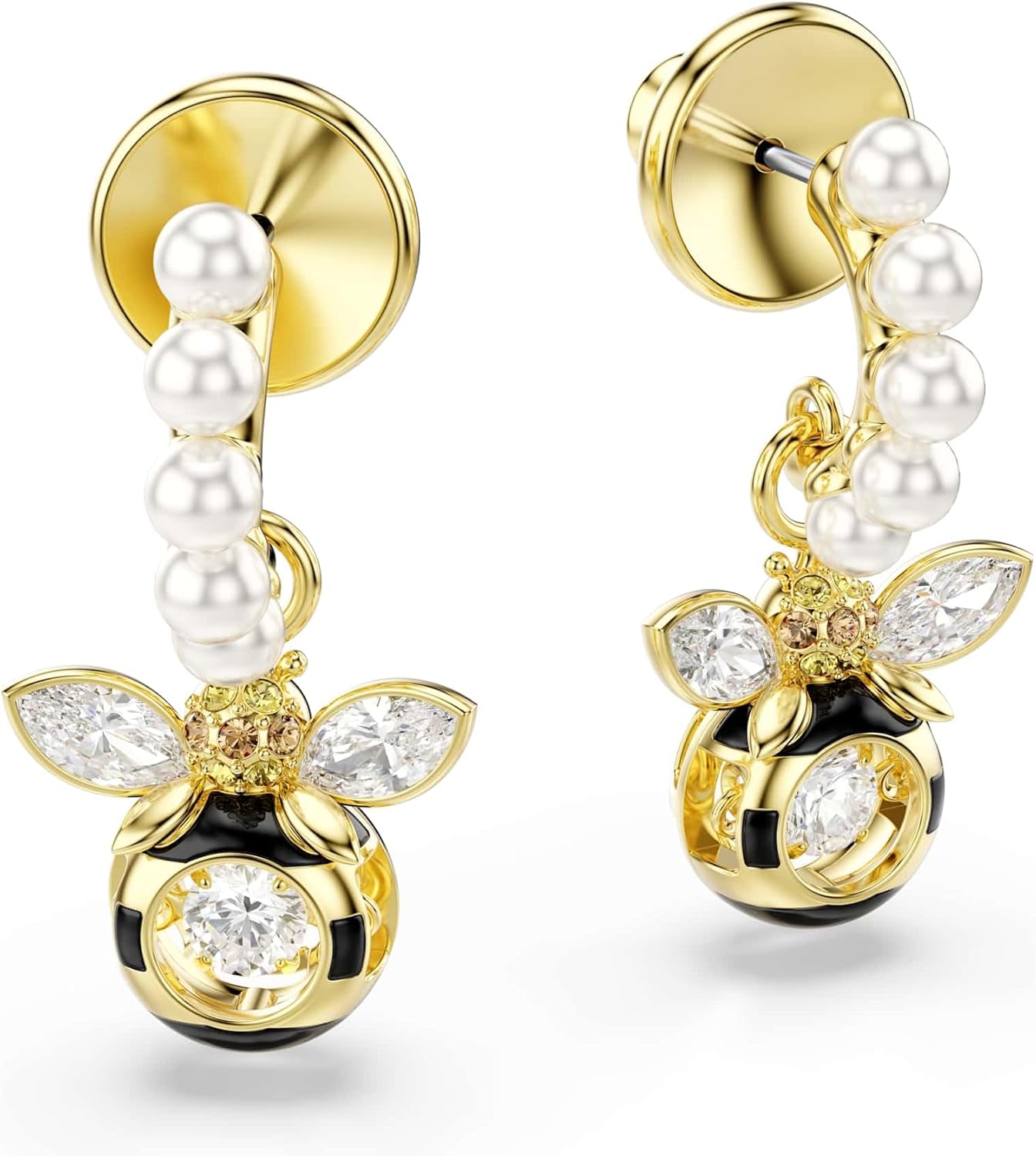 Detalle de Swarovski Idyllia Drop-Ohrhänger Kristallperle – Bienenmotiv, Mehrfarbig, Goldlegierungsschicht