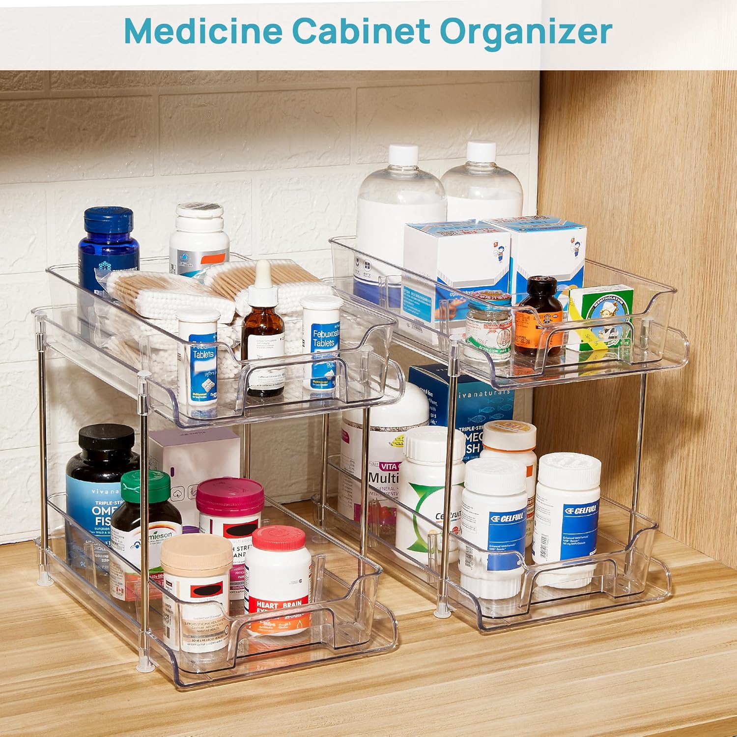 Thumbnail 6 de Vtopmart 4 Pack 2-Tier Pull-Out Under-Sink Organizers with Movable Dividers (Clear, Sliding Drawer Storage)