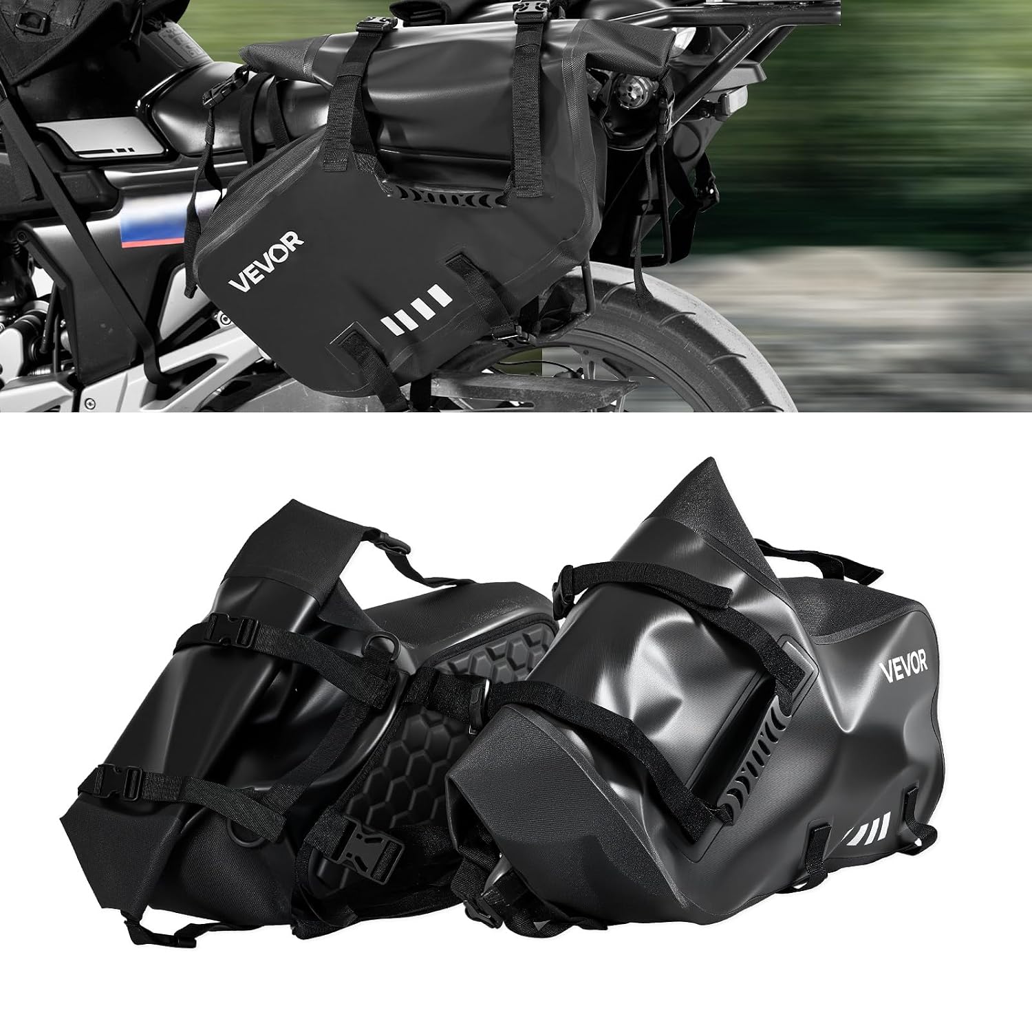 VEVOR Sacoche latérale de Moto 28 L (2x14 L) avec housse pluie et sangle inférieure