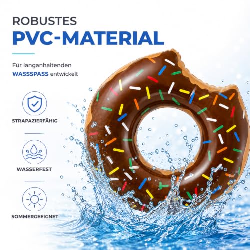 Detalle 2 de Aufblasbar Donut Schwimmring braun Ø 120 cm mit Biss – XXL-Schwimmring für Erwachsene & Kinder