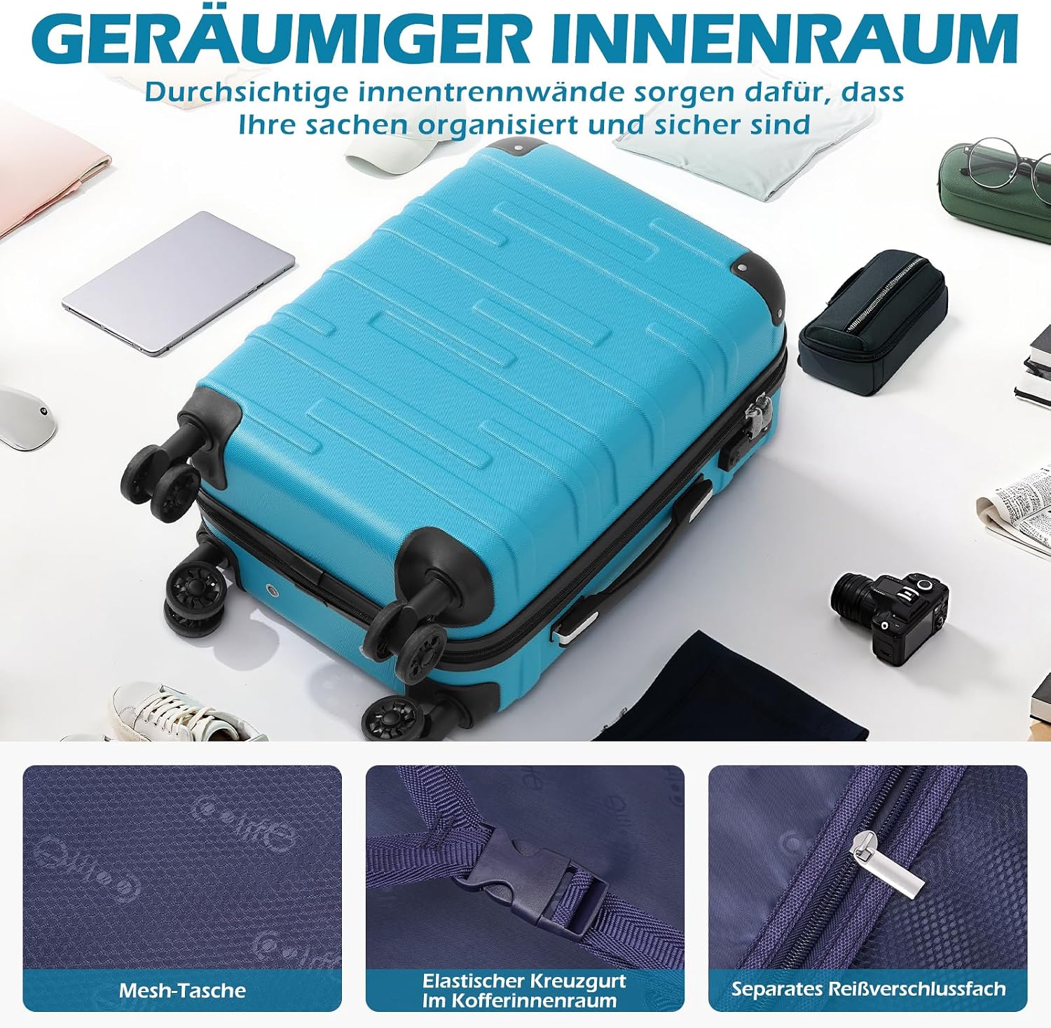 Detalle de COOLIFE Hartschalen-Koffer Rollkoffer Vergrößerbares Gepäck | ABS, TSA-Schloss, 4 Rollen