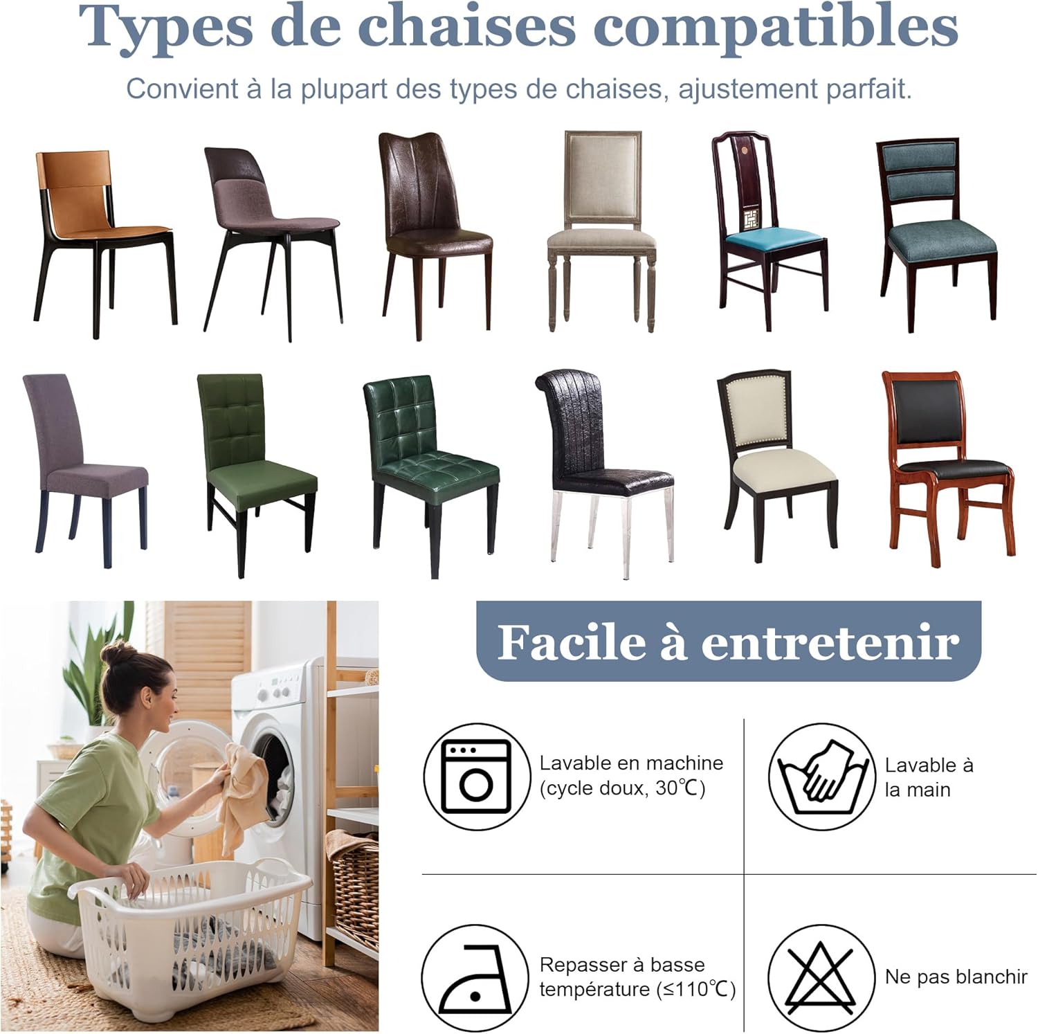 Thumbnail 6 de SUKAIKEQA housse de chaise haute élastique jacquard (lot de 4/6/8) avec dossier