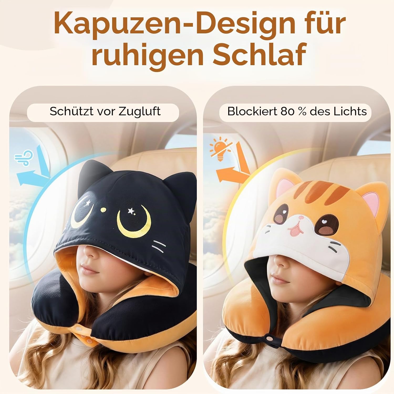 Thumbnail 4 de Mewaii Nackenkissen für Reisen – wendbares Memory-Schaum Nackenkissen mit Katzenkapuze und verstellbarem Riemen