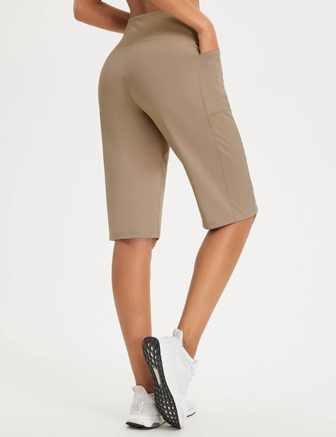 Detalle de baleaf Damen Bermuda Shorts Capri Yogahose mit Taschen – Hohe Taille, Weites Bein, 14" Länge