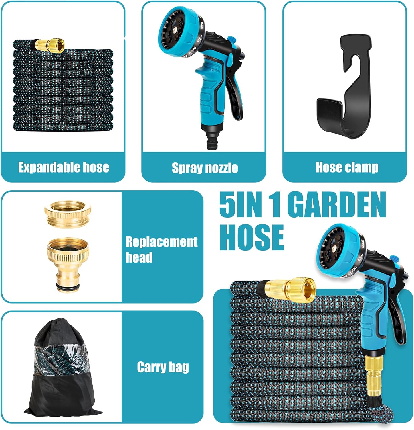 Thumbnail 3 de Expandable Garden Hose Pipe (50ft) with 8-Function Sprayer, Leak-Proof No-Kink Flexible Hose