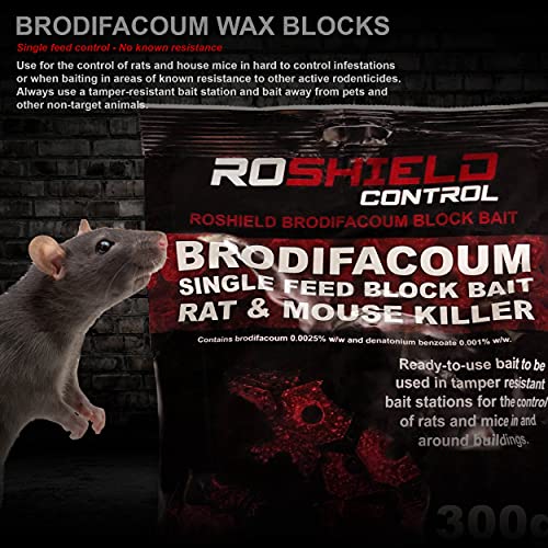 Thumbnail 1 de ROSHIELD Brodifacoum 300g (15x20) Maximum Strength Block Bait for Rats and Mice
