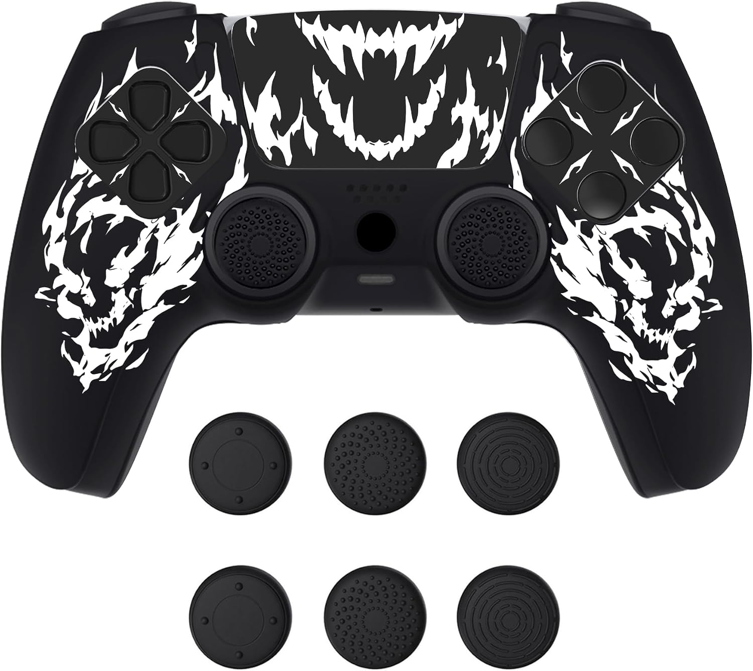 Detalle de PlayVital Design for PS5 Controller Skin Cover with Charging Station (Pure Series, Carving Fire Skull)