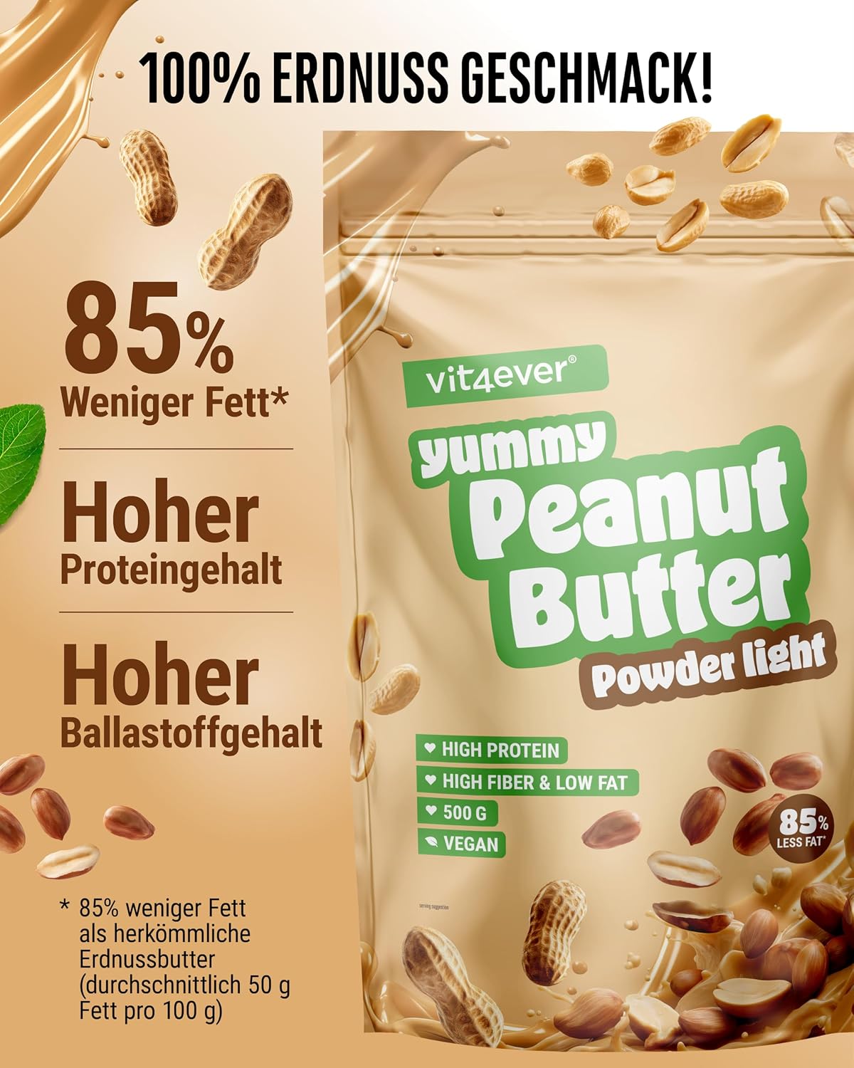 Detalle de Vit4ever Erdnussbutter Light Pulver 500 g 🍯?