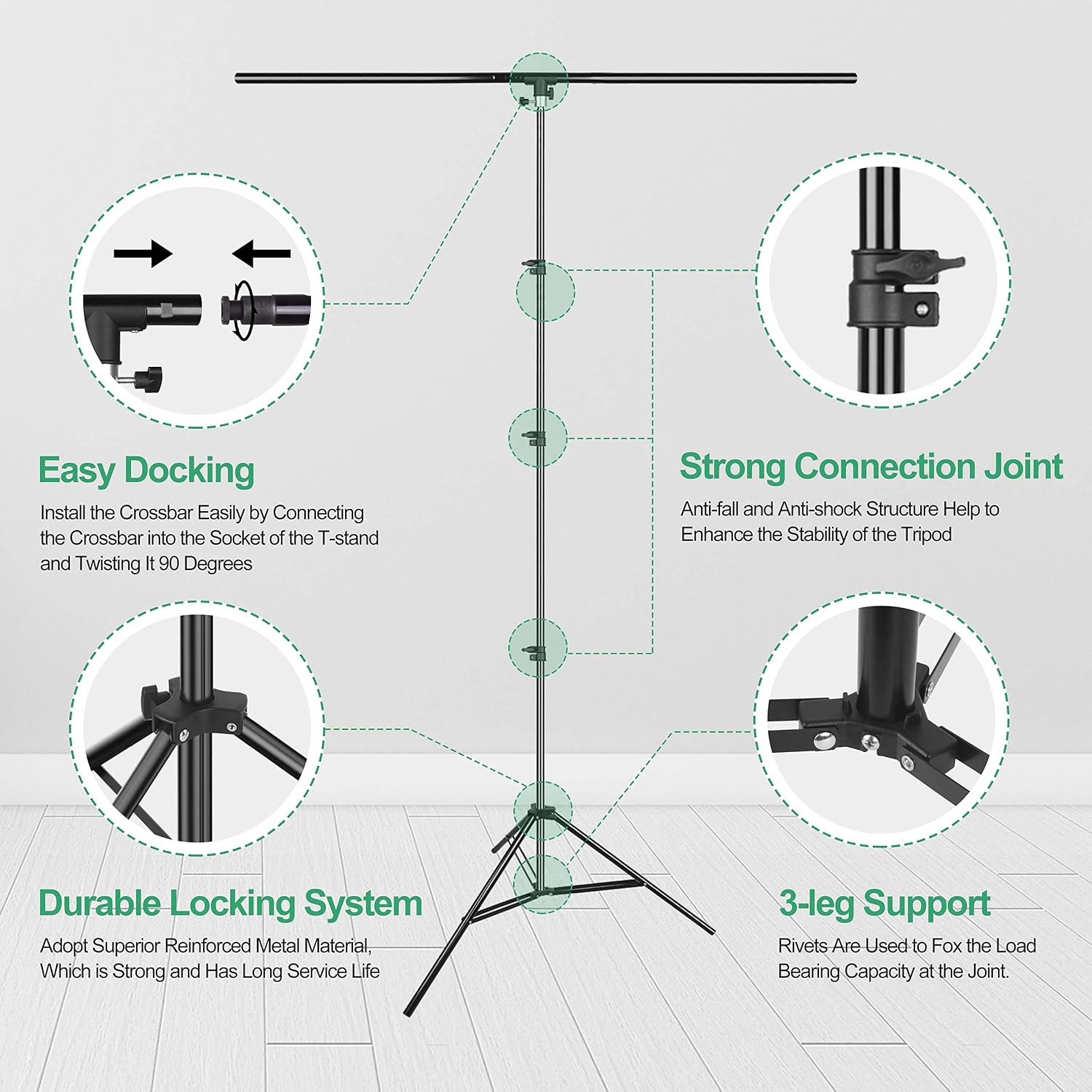 Thumbnail 1 de EMART White Backdrop with Stand – 1.5x2.0m (5x7ft) and 1.5x2.6m T-Shape Support Kit
