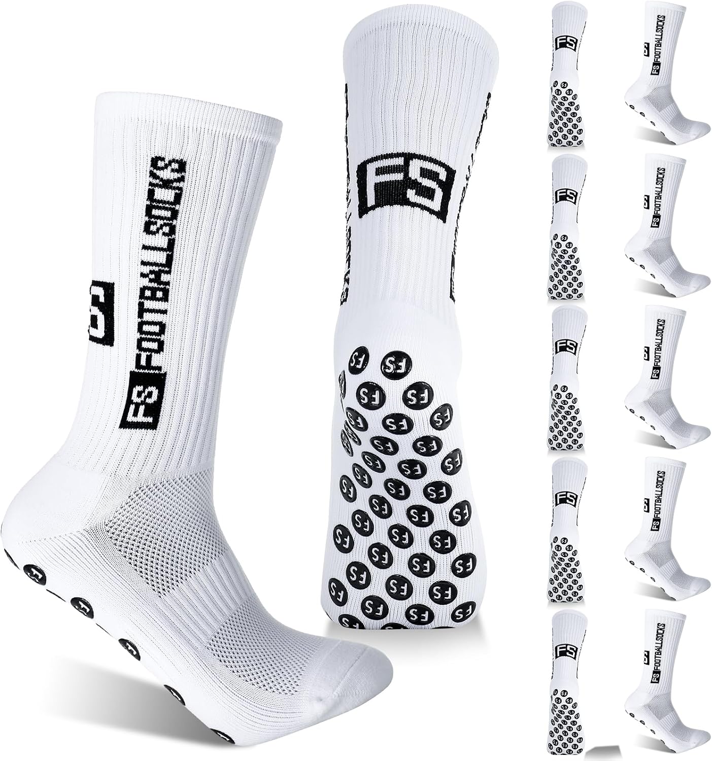Detalle de Apricitie Fußball Socken 6 Paare Anti-Rutsch, Weiß, Größe 39–46