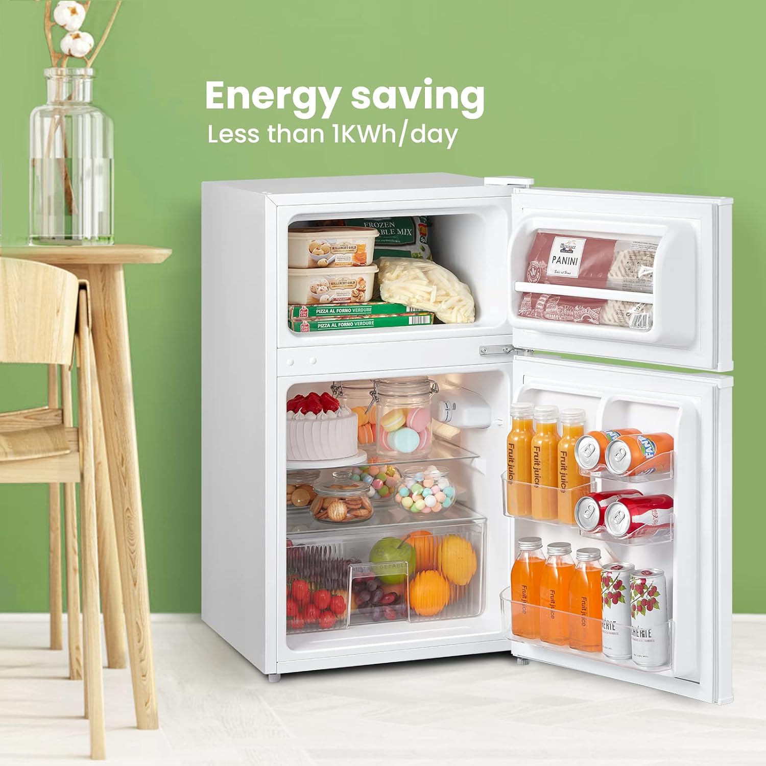 Detalle de COMFEE' 87L Under Counter Fridge Freezer, Reversible Door, RCT87WH2(E)