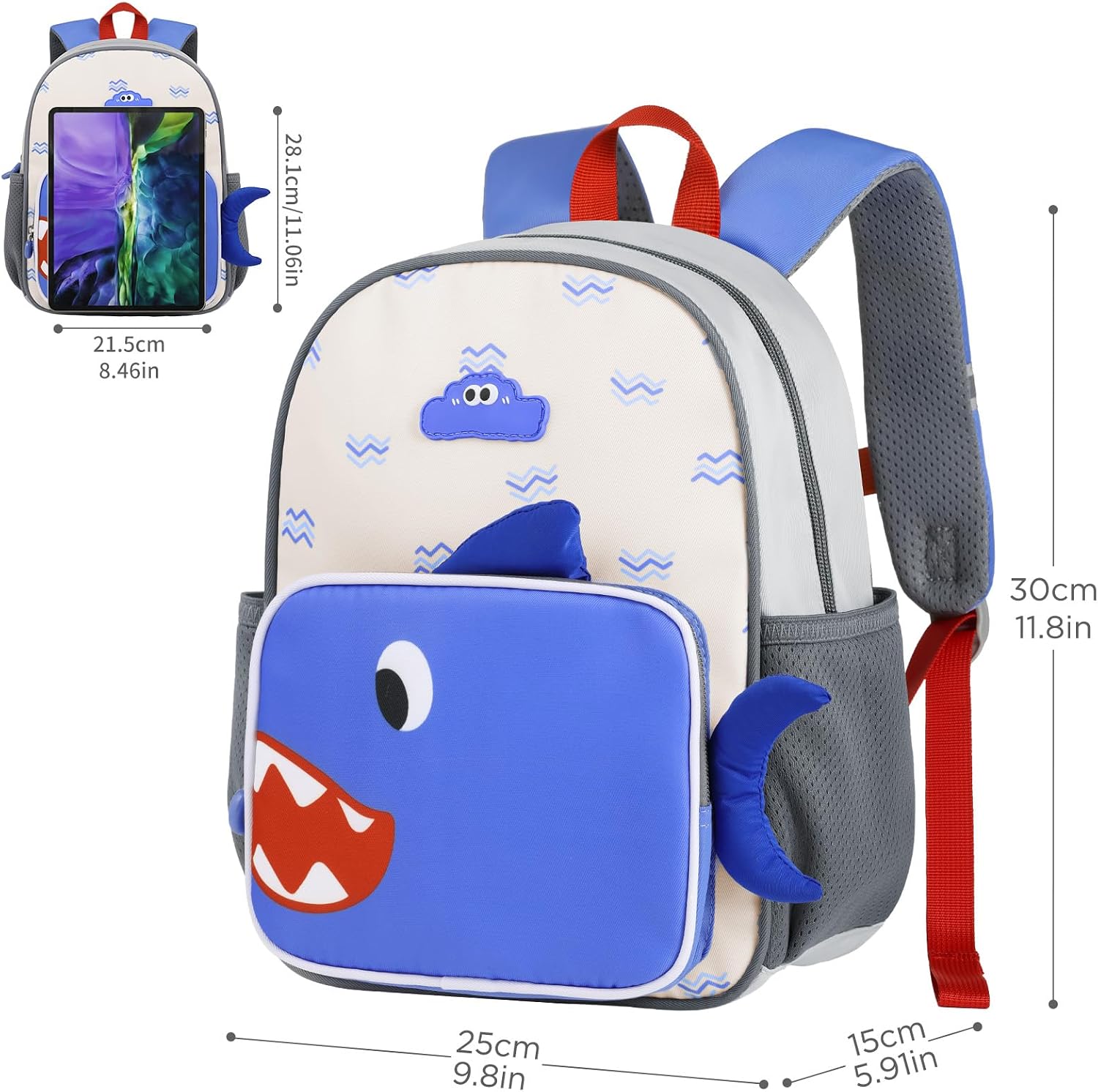 Thumbnail 3 de GAGAKU Kinderrucksack Hai – Spritzwassergeschützt, verstellbar, 11,2 L, Reflektoren, 25x15x30 cm