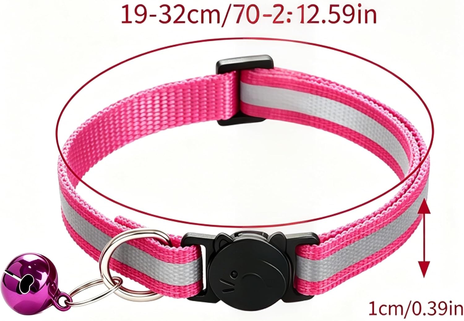 Detalle 2 de Qinao 2Pack Reflective Quick Release Cat Collars with Bell & Safety Release (Dark Pink)