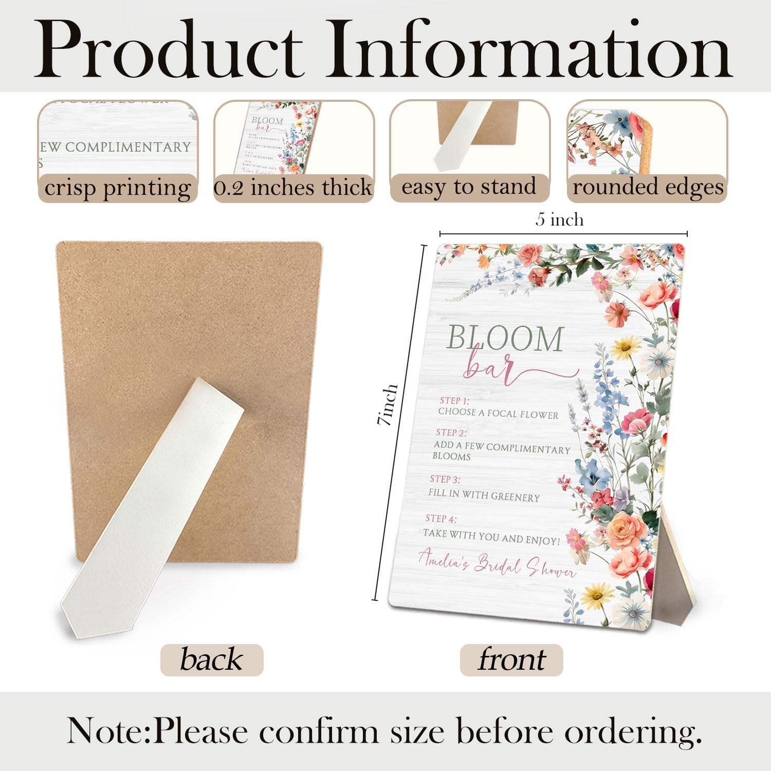 Detalle 2 de ERYBHKRTYH Flower Bloom Bar Sign, 5x7-Inch Wooden Wedding Table Sign