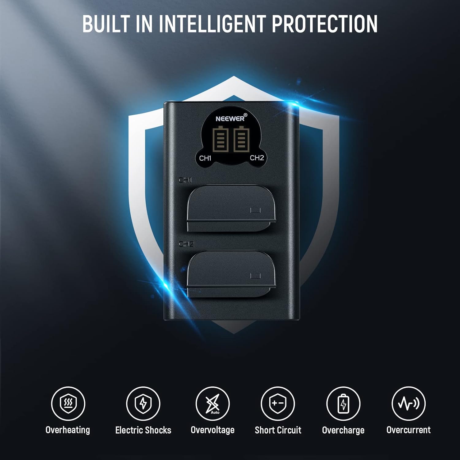 Thumbnail 4 de NEEWER Ersatzakku- & Ladegeräteset für DMW-BLK22 (2× 2400 mAh) + Dual-Channel USB-C Ladegerät