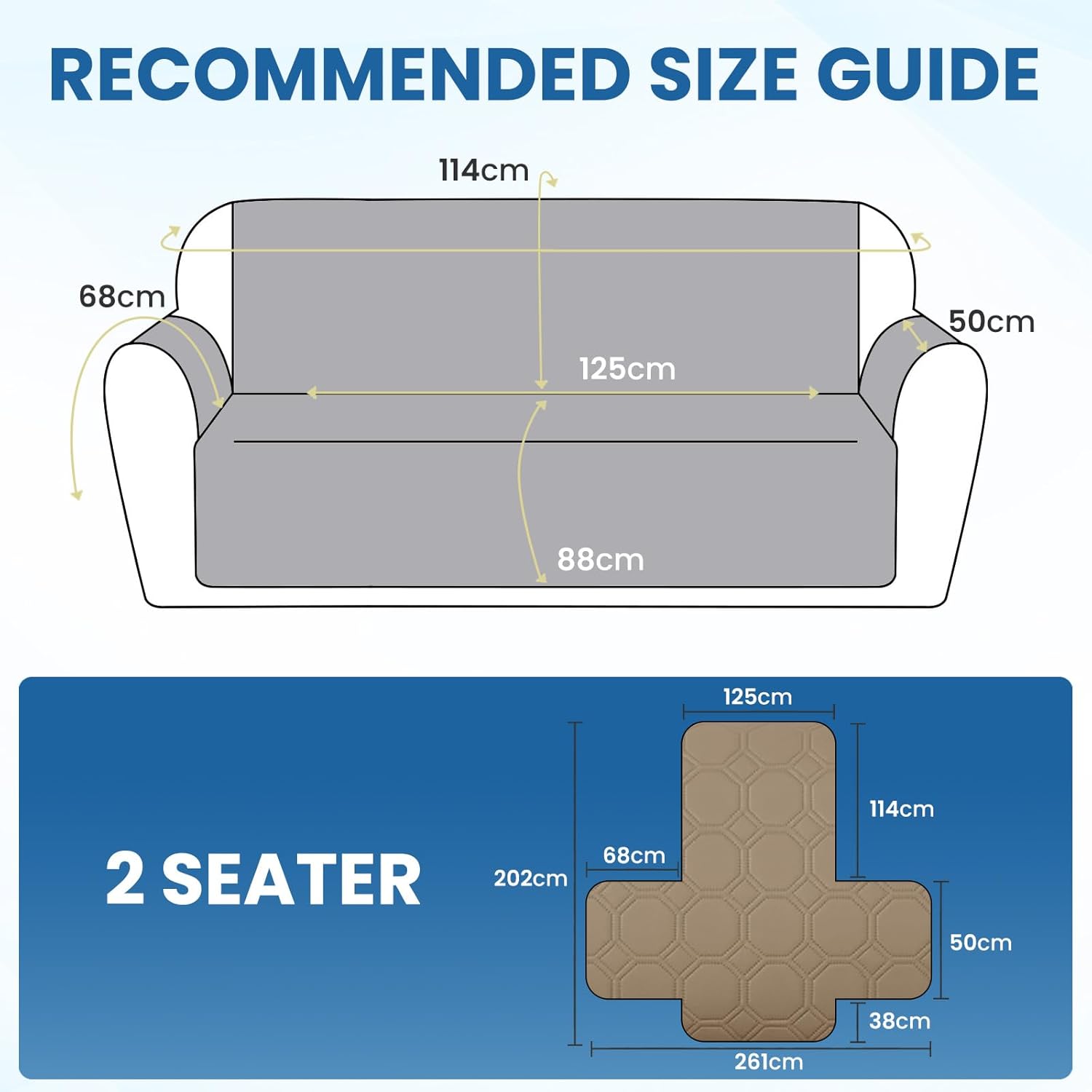 Thumbnail 2 de Ystyle Housse de canapé imperméable 2 places avec accoudoirs, kaki – protection antidérapante et poches latérales