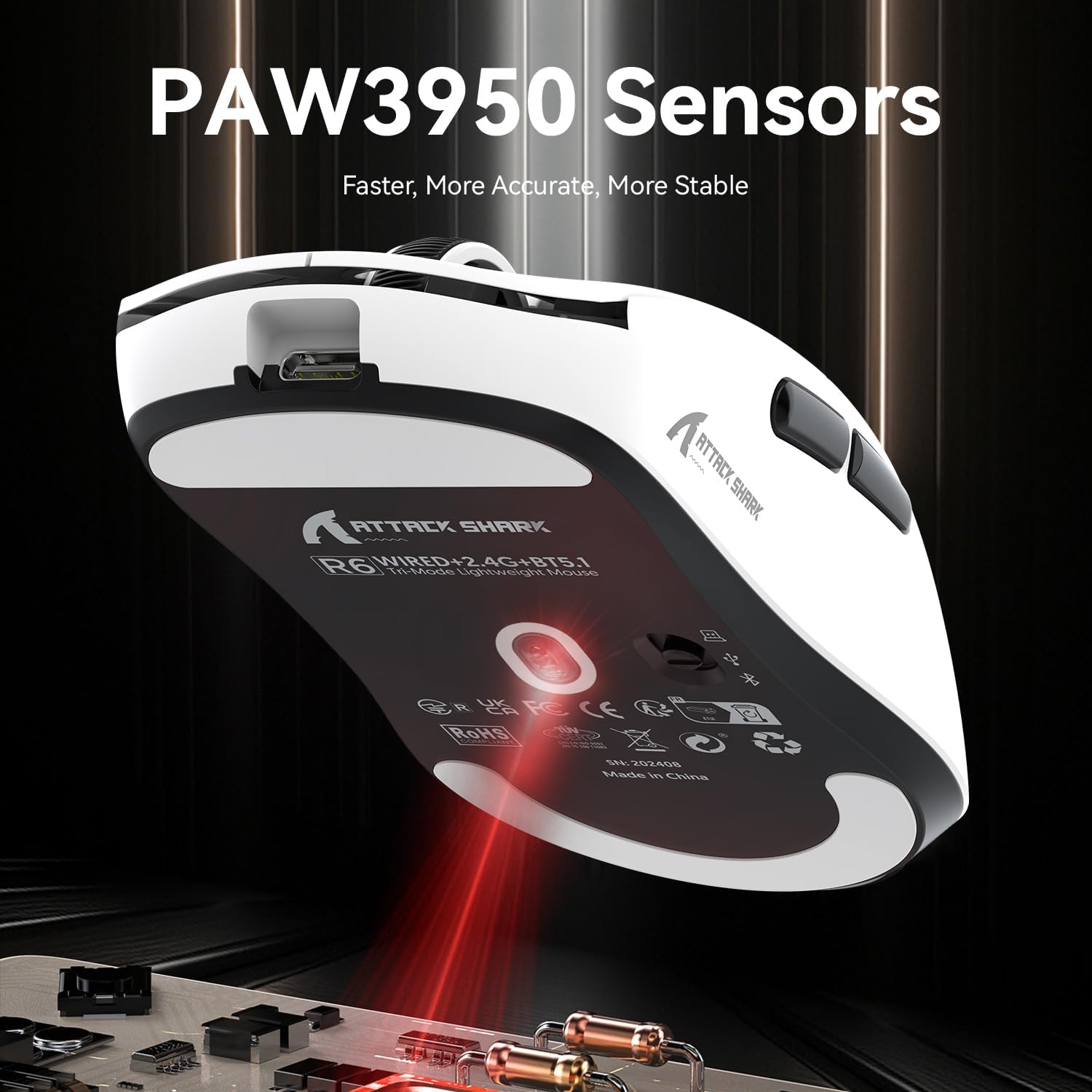 Thumbnail 4 de Souris gaming sans fil MAMBASNAKE x Attack Shark R6 Superlight 39 g – PixArt PAW3950, jusqu’à 42 000 DPI, blanc