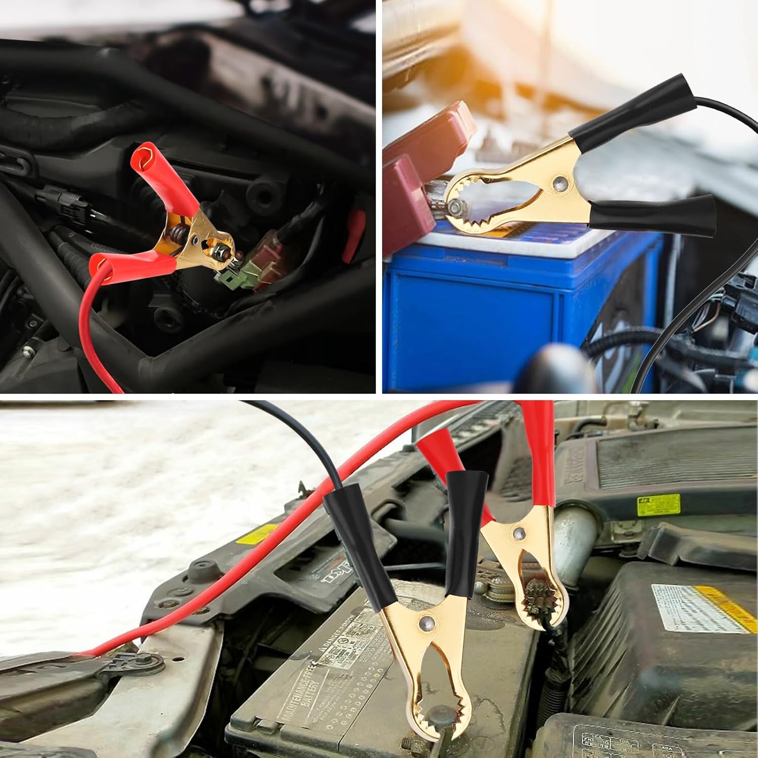 Detalle de Nadisean 8Pcs 50A Jump Lead Clamps — Heavy Duty Copper Crocodile Clips (80mm, Red & Black)