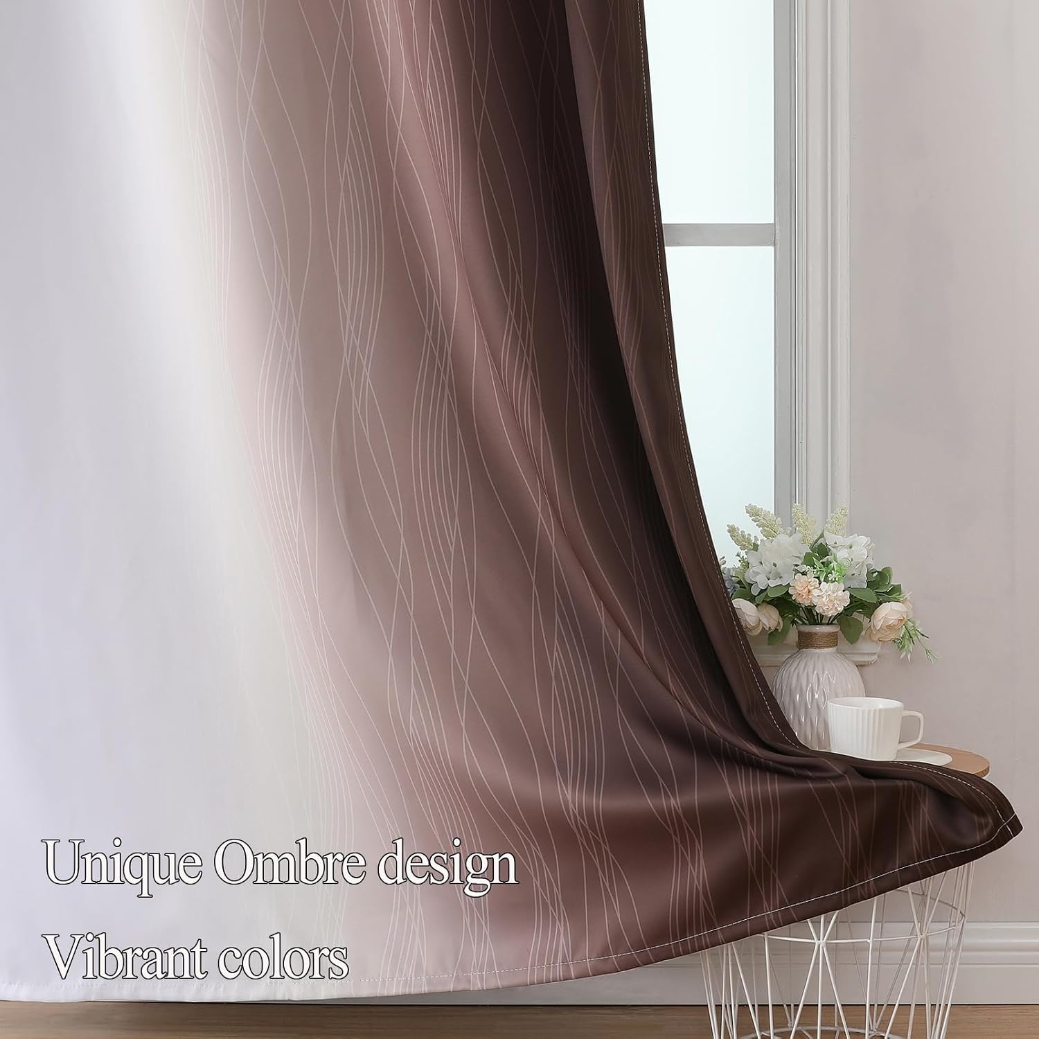 Thumbnail 5 de VEHEDE Ombre Blackout Curtains – 63 Inch Drop, Brown/Greyish White, 2 Panels