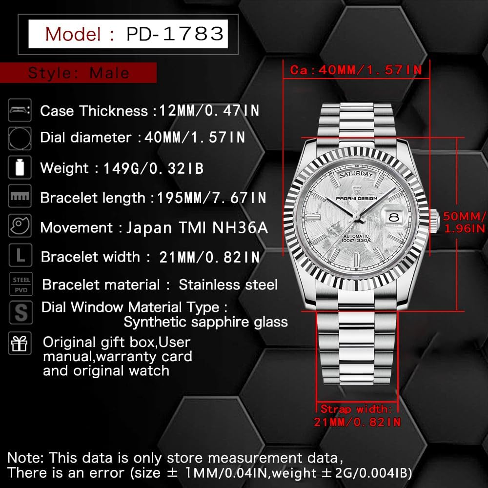 Thumbnail 6 de Pagani Design PD1783: Orologio da uomo classico in acciaio inox, movimento NH36A e vetro zaffiro