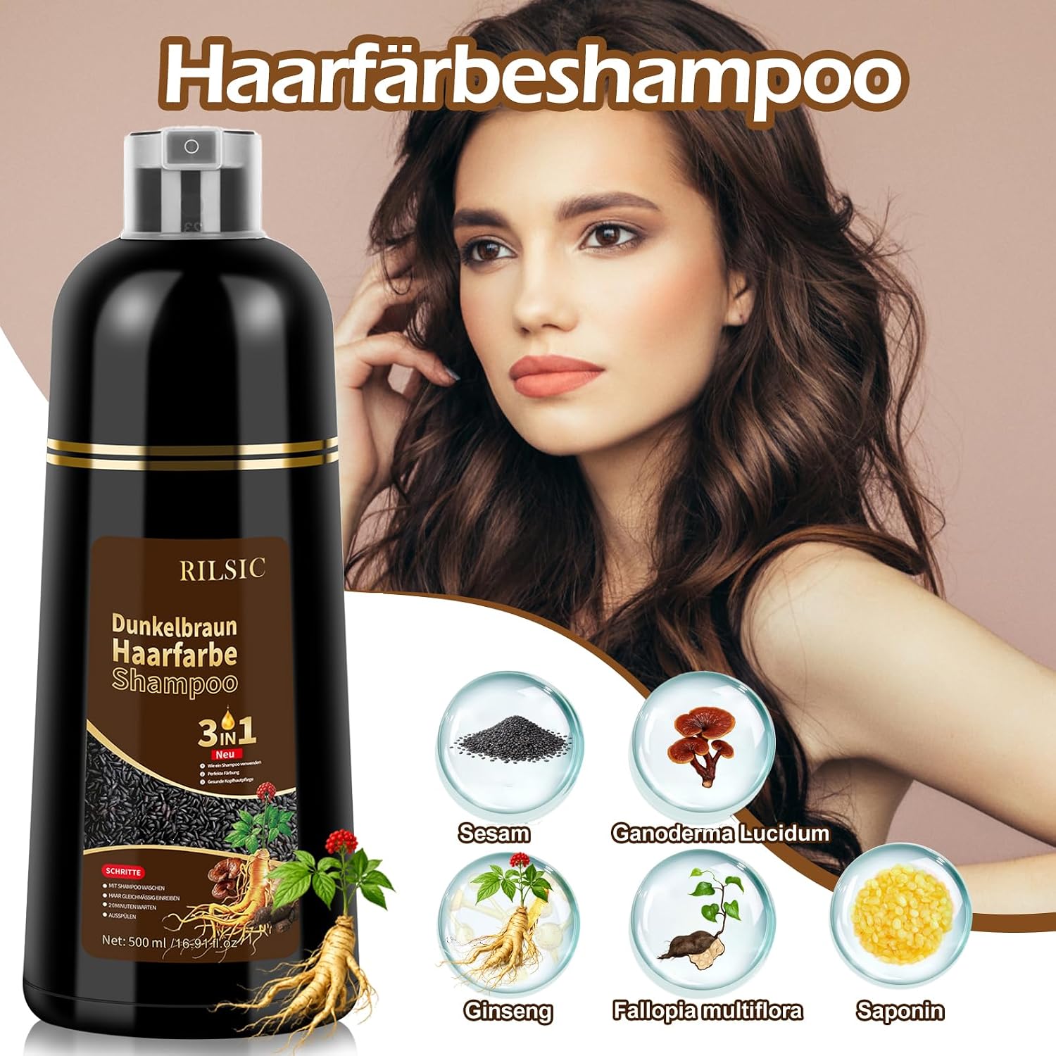 Detalle 2 de Brown Hair Dye Shampoo 3in1 500 ml