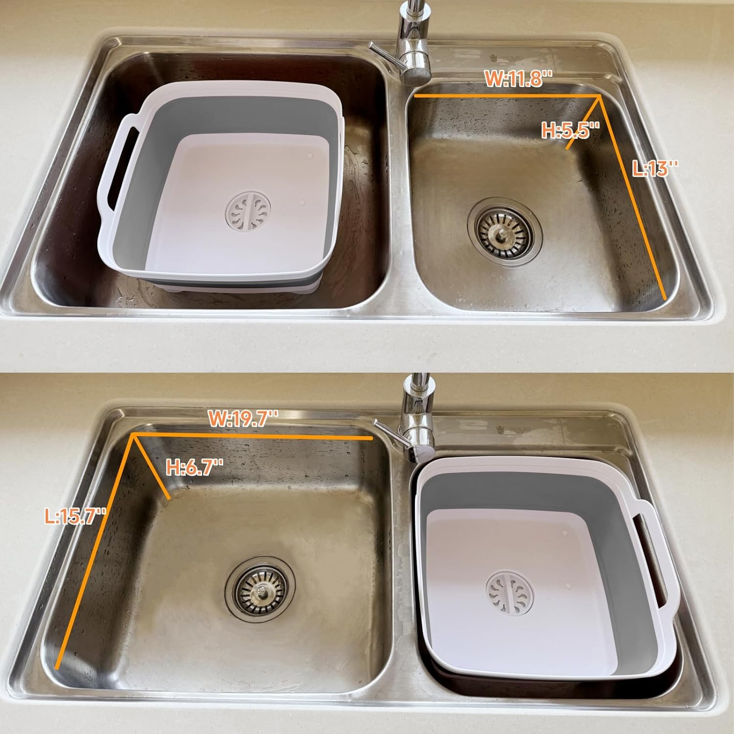 Detalle de GIMWA Collapsible Wash Basin with Drain Plug — 2.4 Gallon Foldable Sink (Gray)