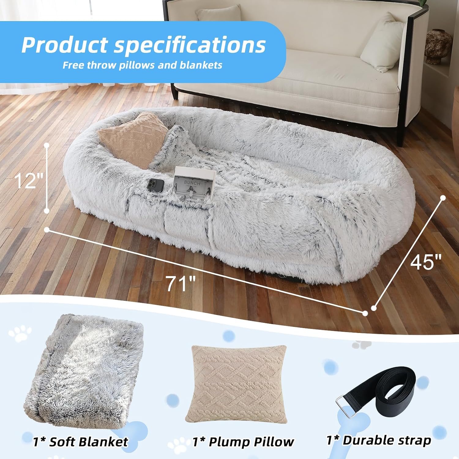 Thumbnail 4 de WROS Human Dog Bed 71x45x12