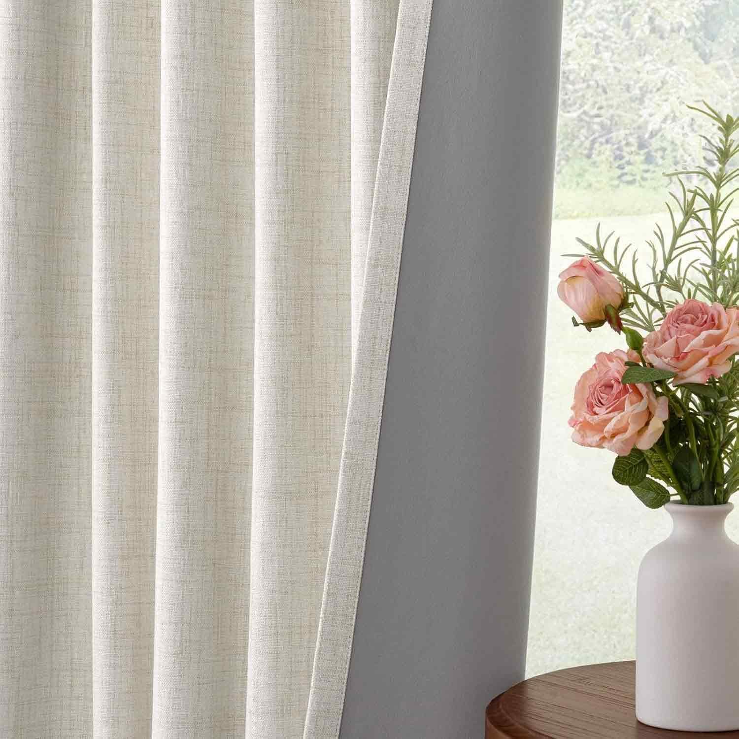Detalle de INOVADAY 100% Blackout Curtains — 50x84 Inches, 2 Panels, Beige Linen Look with 3 Hanging Options