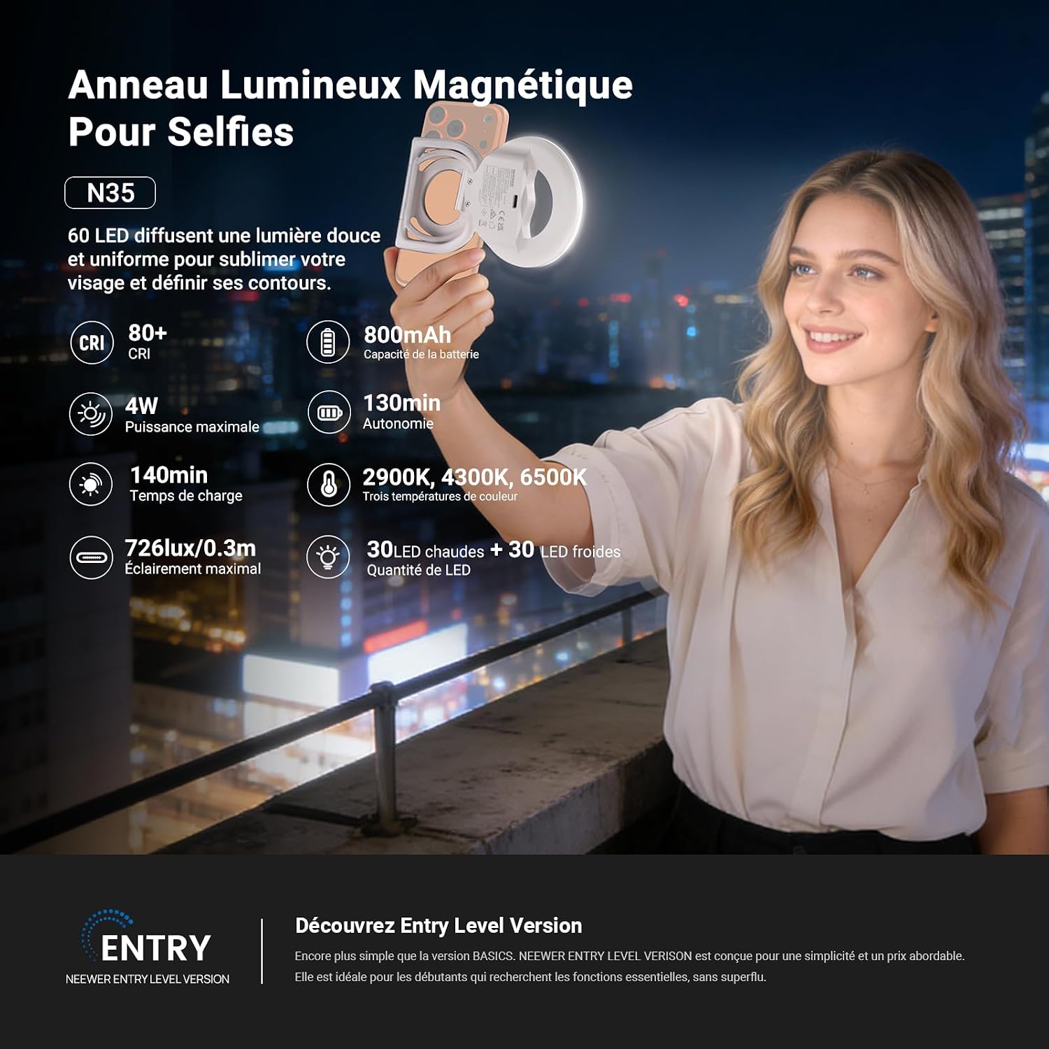 Thumbnail 1 de NEEWER Entry Level Version N35 Ring Light – Anneau Magnétique Selfie pour MagSafe et smartphones