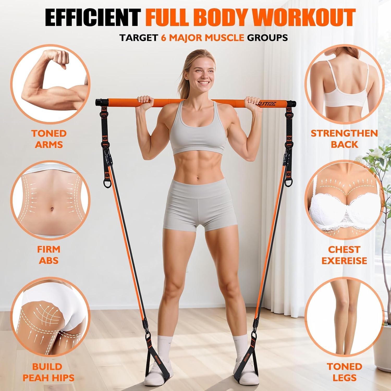 Detalle 2 de KUTIZE at home workout equipment Pilates Bar Kit with Resistance Bands