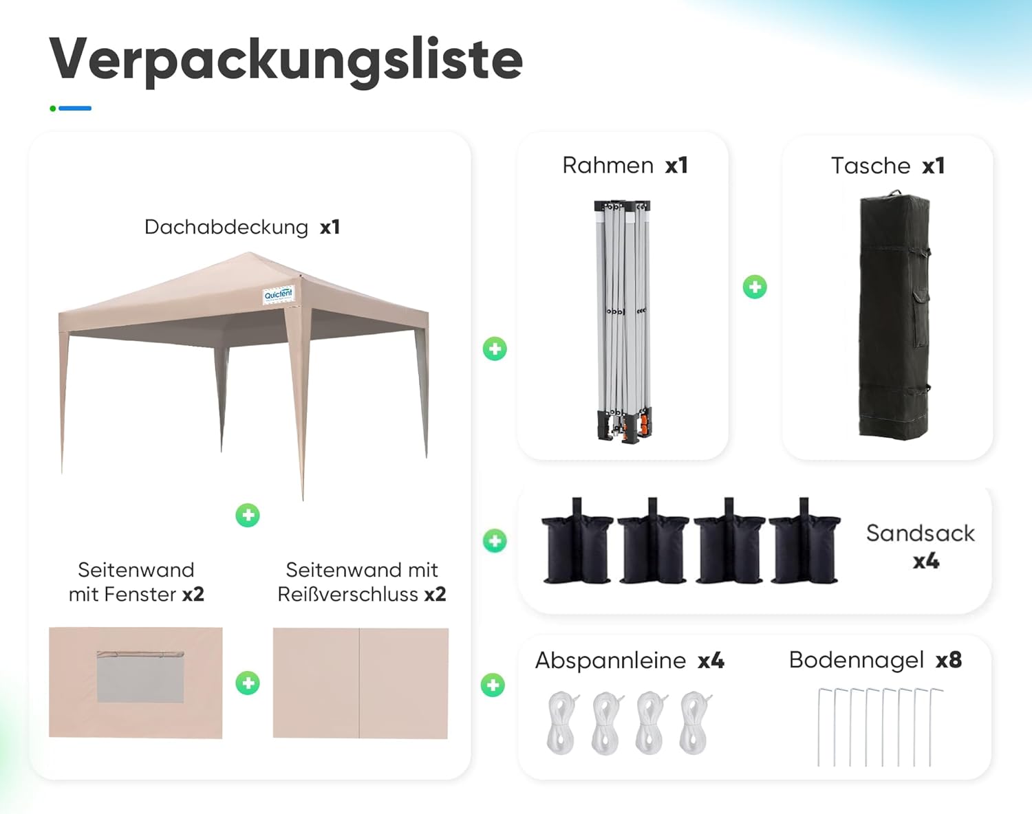 Thumbnail 6 de Quictent Faltpavillon 3x3m mit 4 Seitenwänden – wasserdicht, winterfest, inkl. Sandsäcke und Tragetasche (Beige)