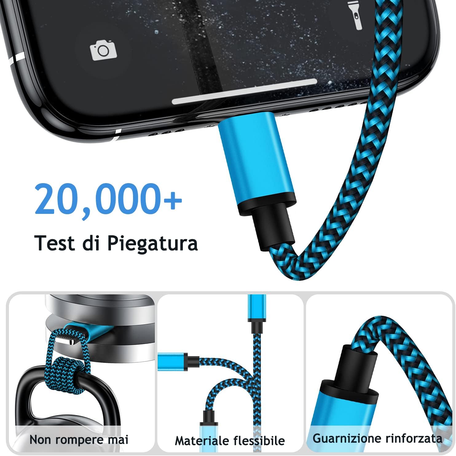 Thumbnail 5 de Yosou Cavo iPhone [2 Metri 3Pezzi] — Cavo Lightning USB certificato MFi, nylon intrecciato, ricarica rapida e trasferimento dati