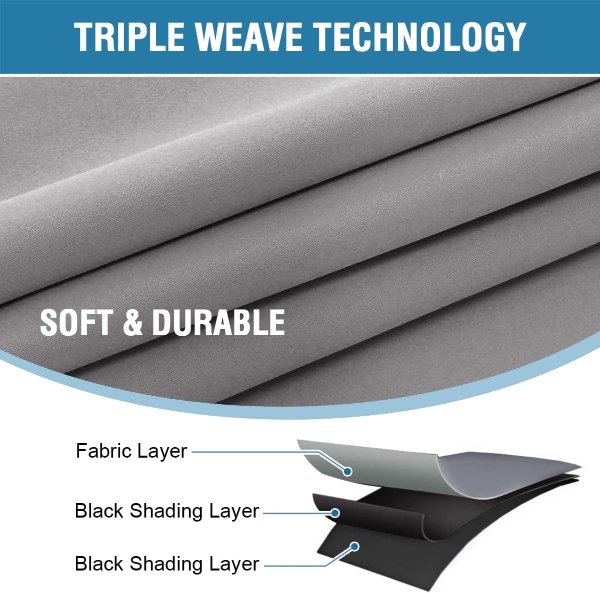 Thumbnail 3 de BellaHills 100% blackout pencil pleat curtains (2 panels) – Dove Grey, thermal insulated