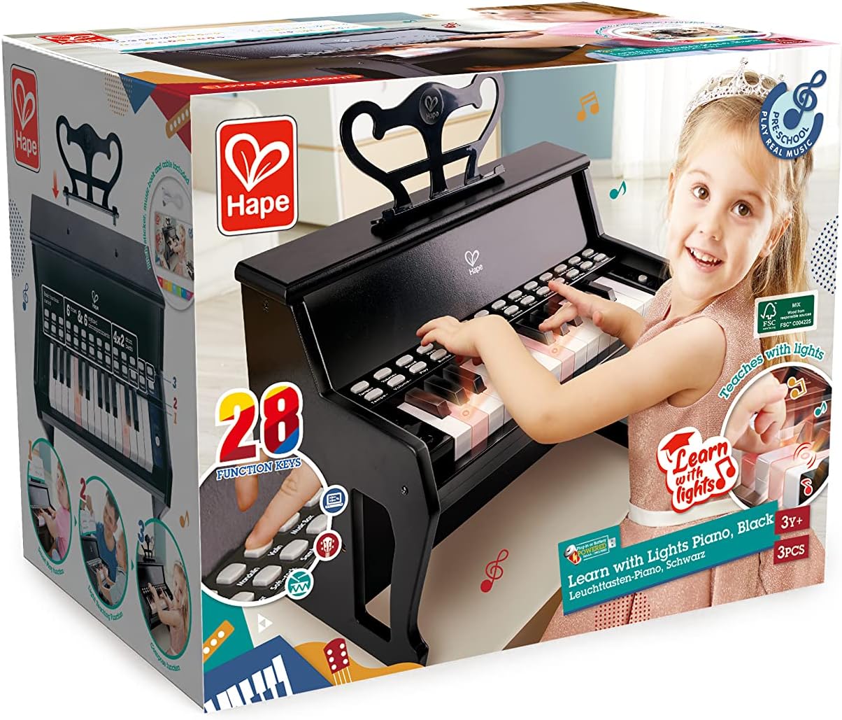 Detalle 2 de Hape Learn with Lights Piano: zwarte kinderpiano met 25 toetsen en lichttoetsen