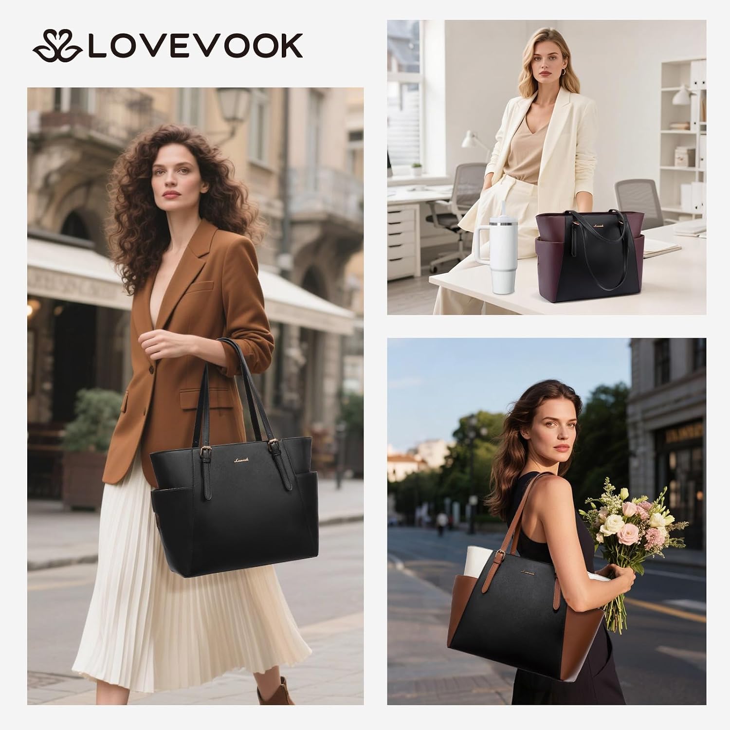 Detalle 2 de LOVEVOOK Leather Work Tote Bag 15.6-inch 💼