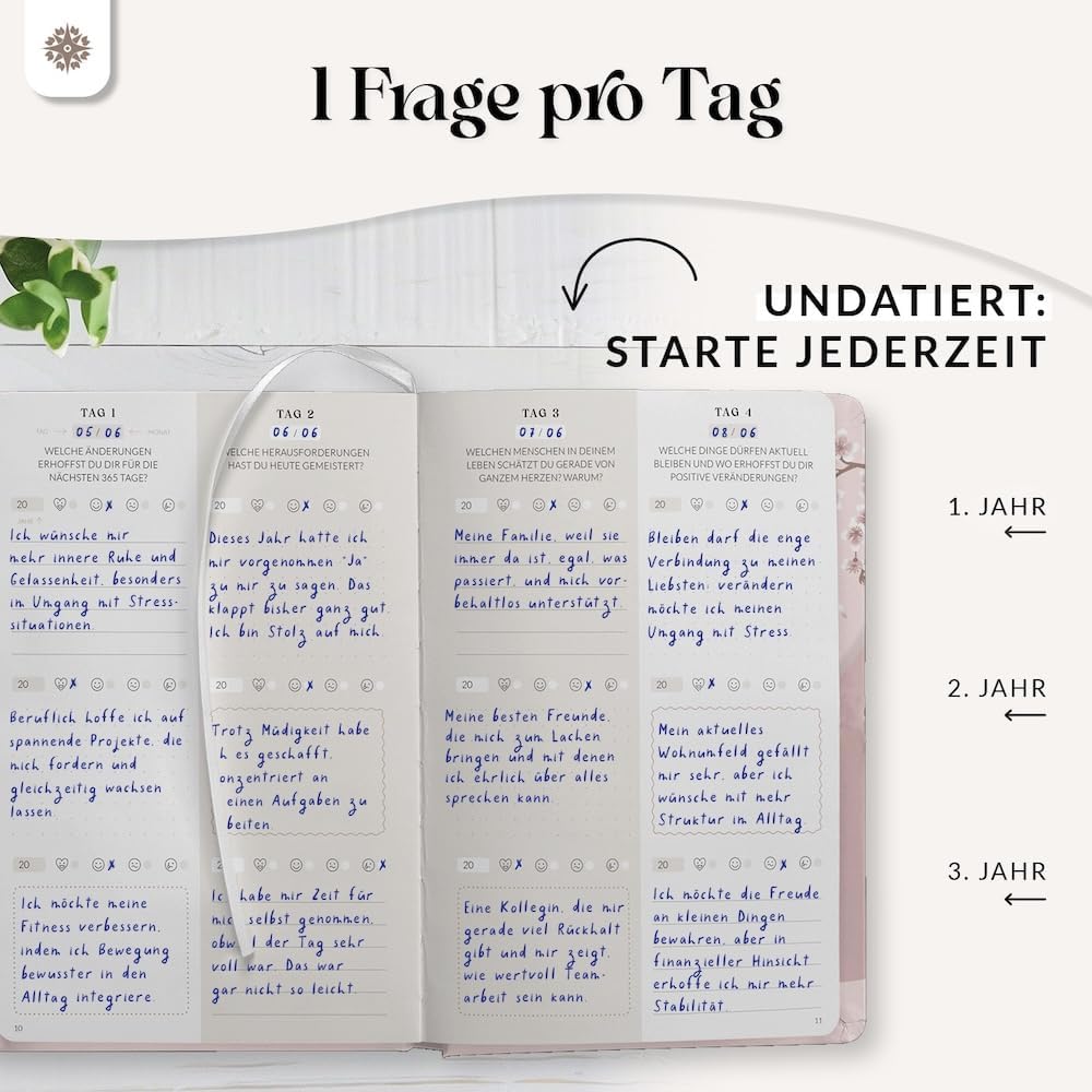Detalle 2 de LEBENSKOMPASS® 3 Jahres Tagebuch für Erwachsene – Deeptalk, BLOSSOM Edition, A5 Hardcover