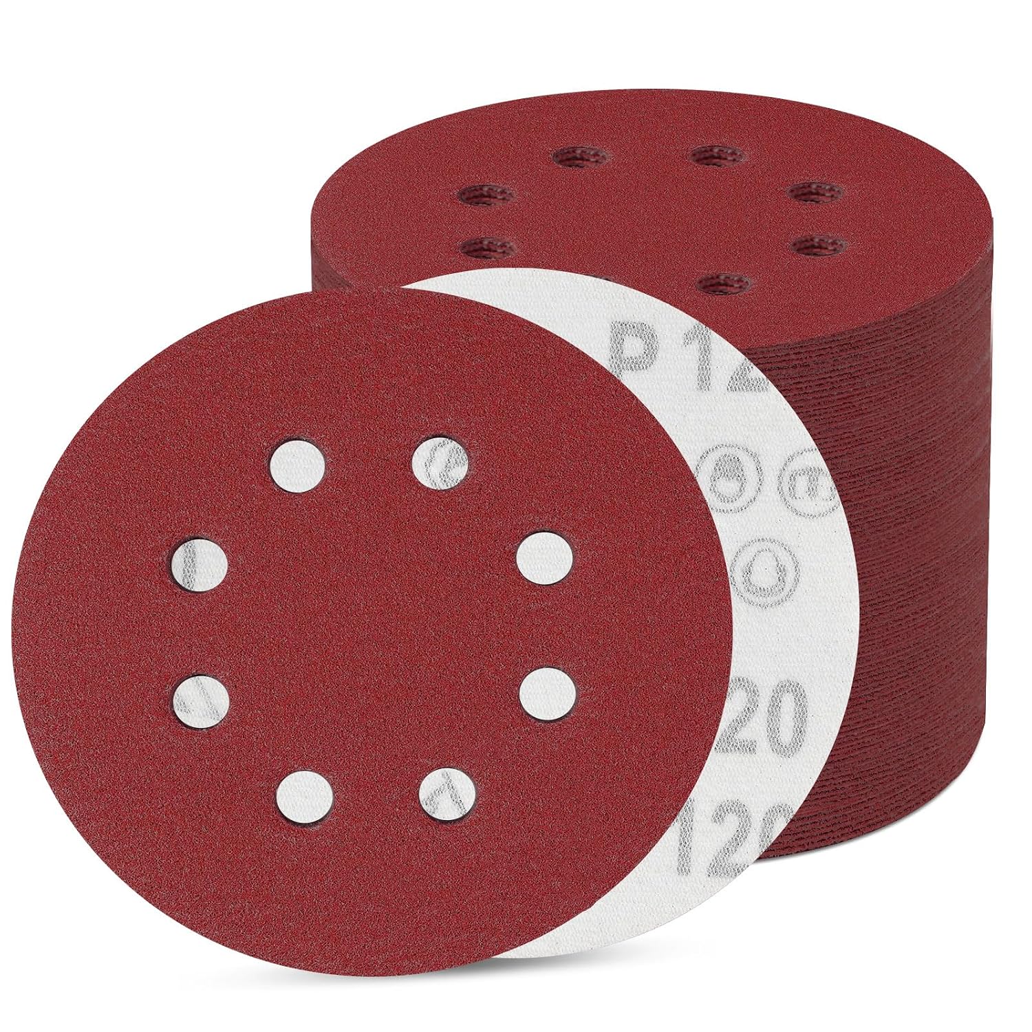 Detalle de 100 Stück Schleifpapier 125 mm Klett – Exzenter-Rundschleifpapier mit 8 Löchern, 120 Körnung