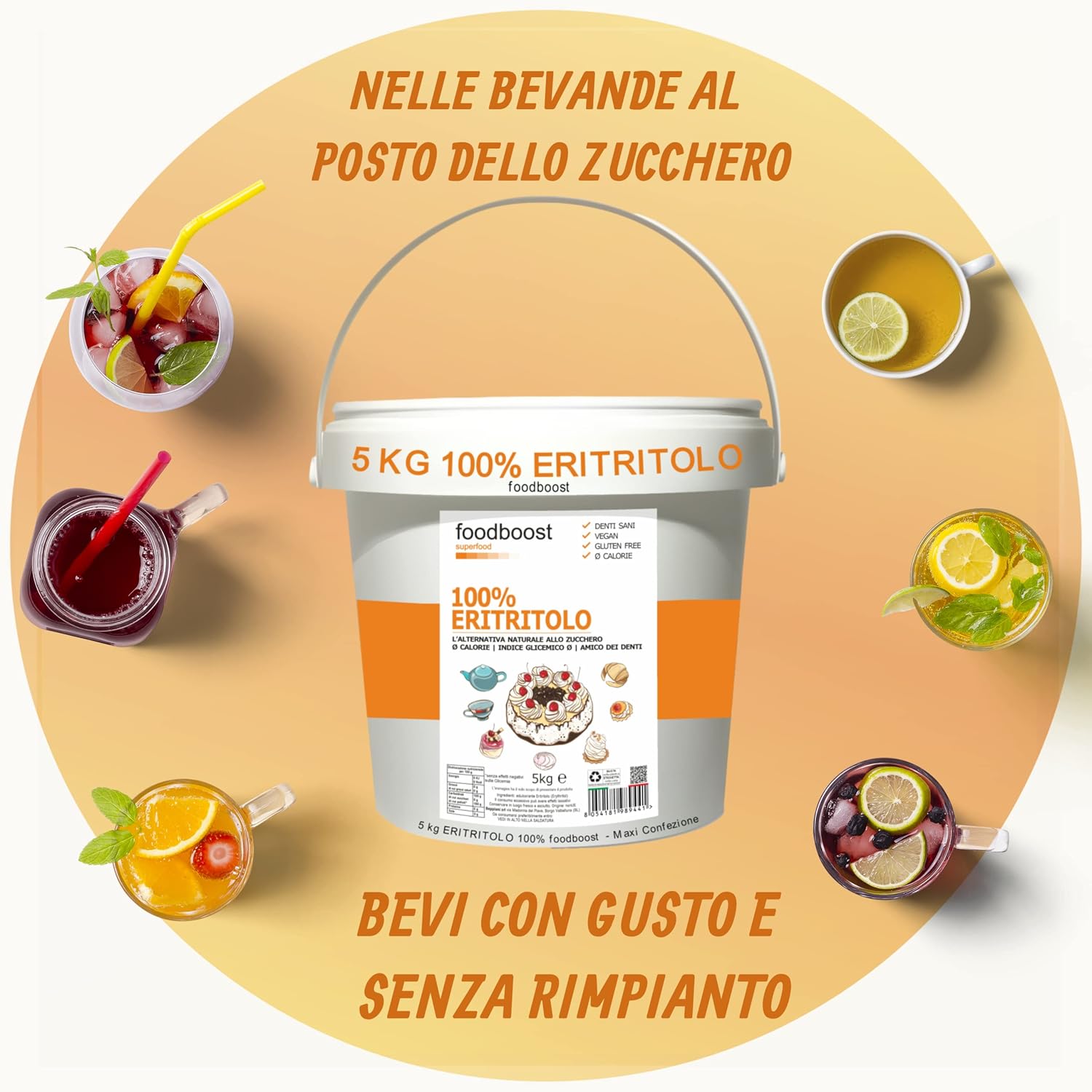 Detalle de Eritritolo 5 Kg FoodBoost: dolcificante naturale 0 kcal, puro al 100% per diete bilanciate