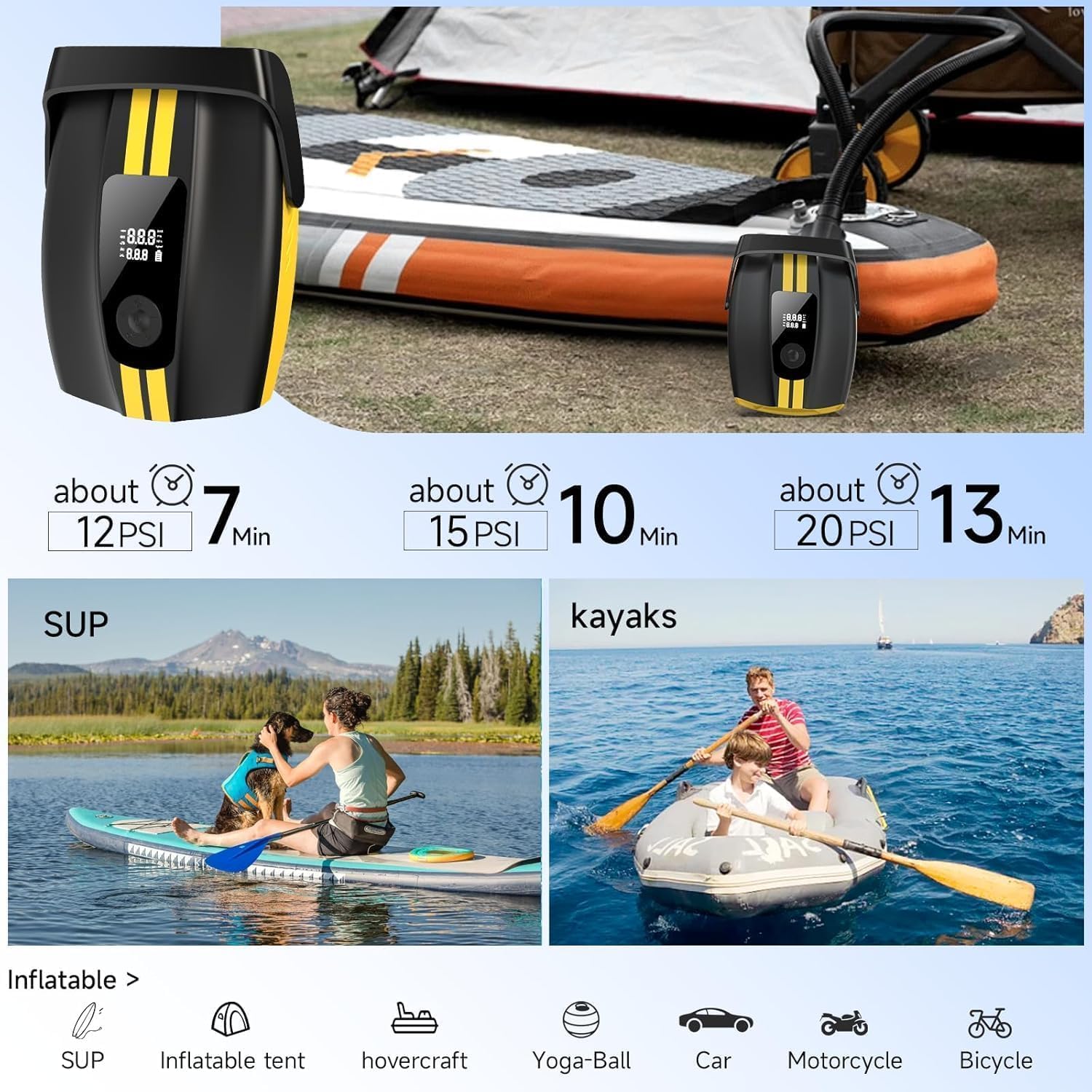 Detalle de 50PSI Paddle Board Pump Electric Portable: High-PSI, 9-Port Stand Up Paddle Board Pump (Non-Rechargeable)