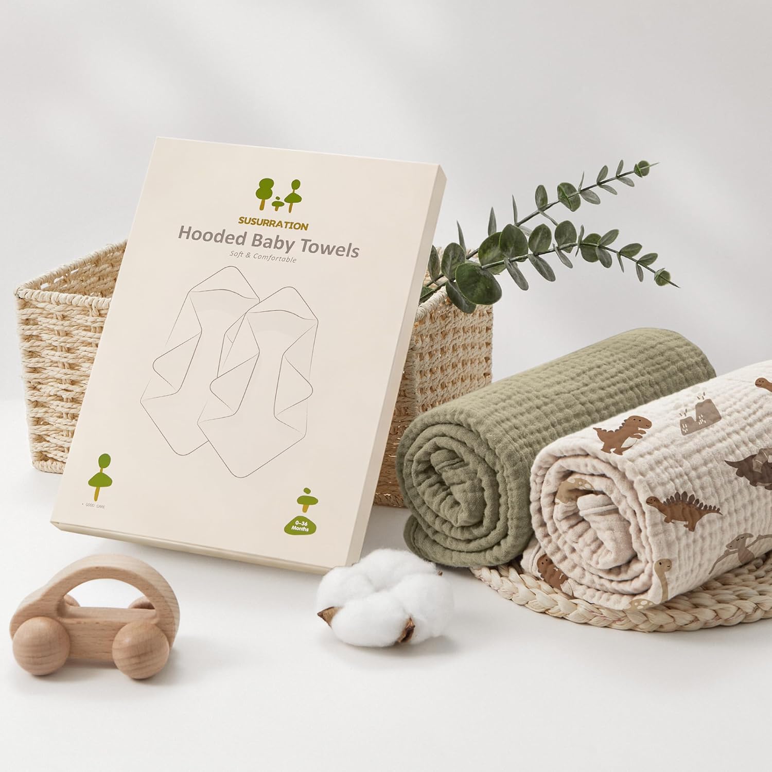 Thumbnail 6 de Susurration Baby Handtuch mit Kapuze (4-lagig, Musselin-Baumwolle) – 2er-Set mit Dinosaurier-Motiv