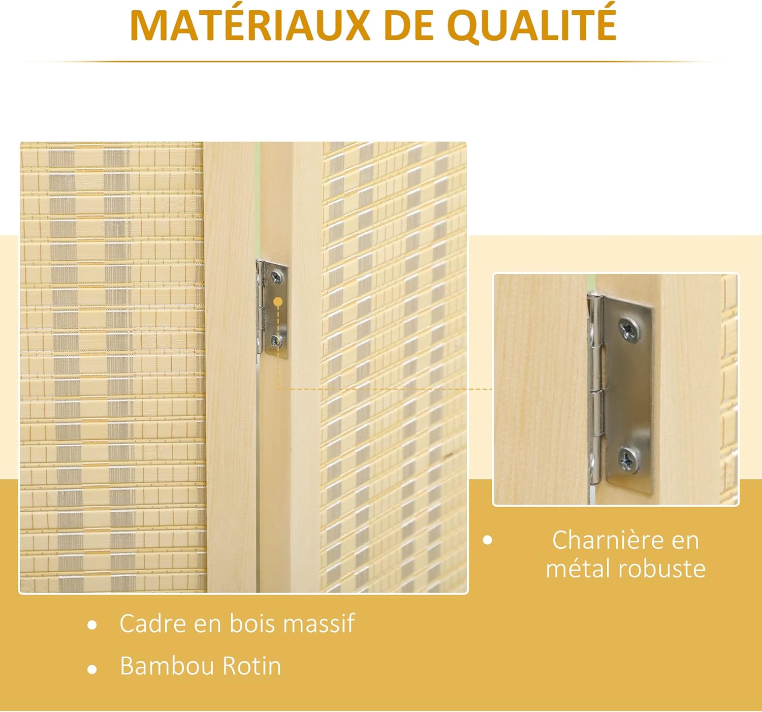 Thumbnail 3 de HOMCOM Paravent Interieur Bois 4 Panneaux 180 x 180 cm