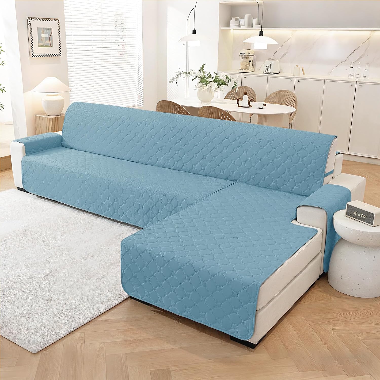 Thumbnail 1 de Ystyle Copridivano impermeabile angolare reversibile con penisola per 4 posti (L 280 cm) in blu acqua