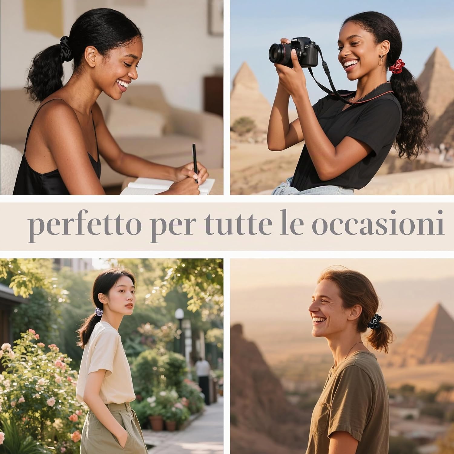 Detalle 2 de Townssilk Seta Scrunchie - Set da 2 pezzi in seta di gelso 6A/22 Momme, rosa e bianco