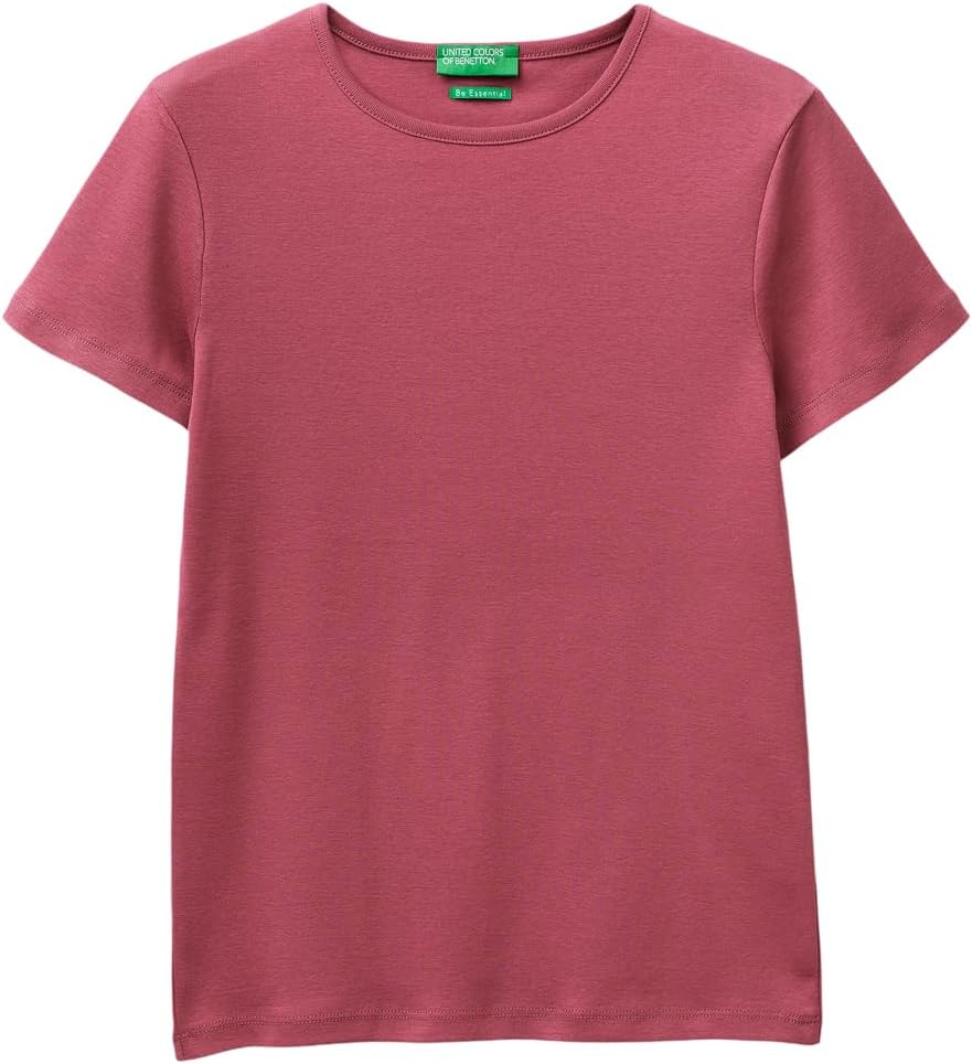 Detalle de United Colors of Benetton T-Shirt Donna – T-Shirt in costina, slim fit, girocollo e maniche corte in 100% cotone