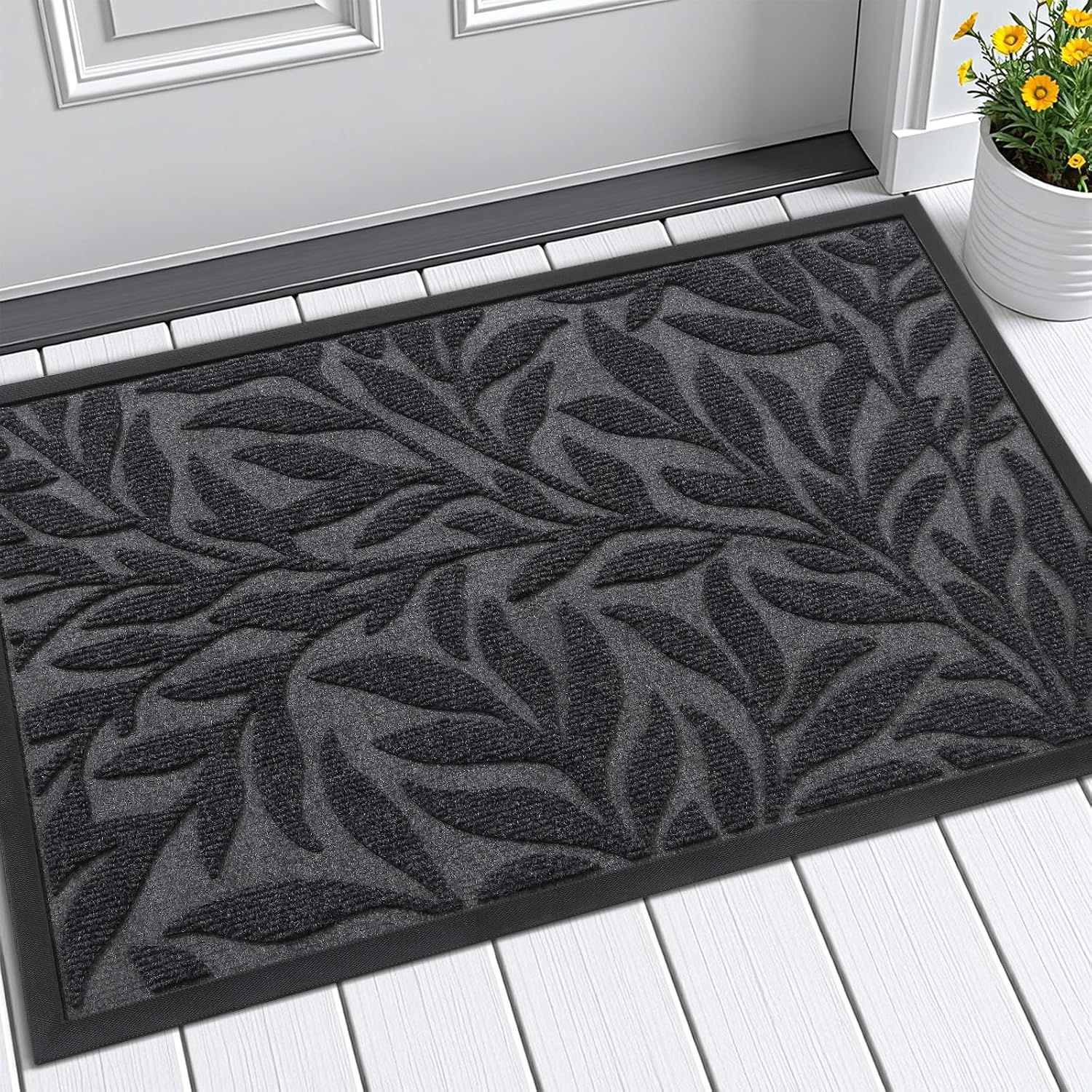 Detalle de Smiry YSMD056+028-G-2026 Leaf Door Mat, Gray Polyester and Rubber