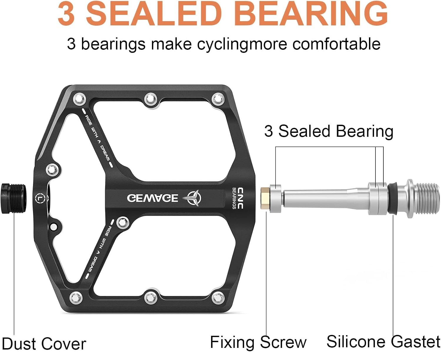 Thumbnail 3 de GEWAGE Road/Mountain Bike Pedals – 3 Bearings, 9/16” CNC Flat Pedals with Removable Anti-Skid Nails