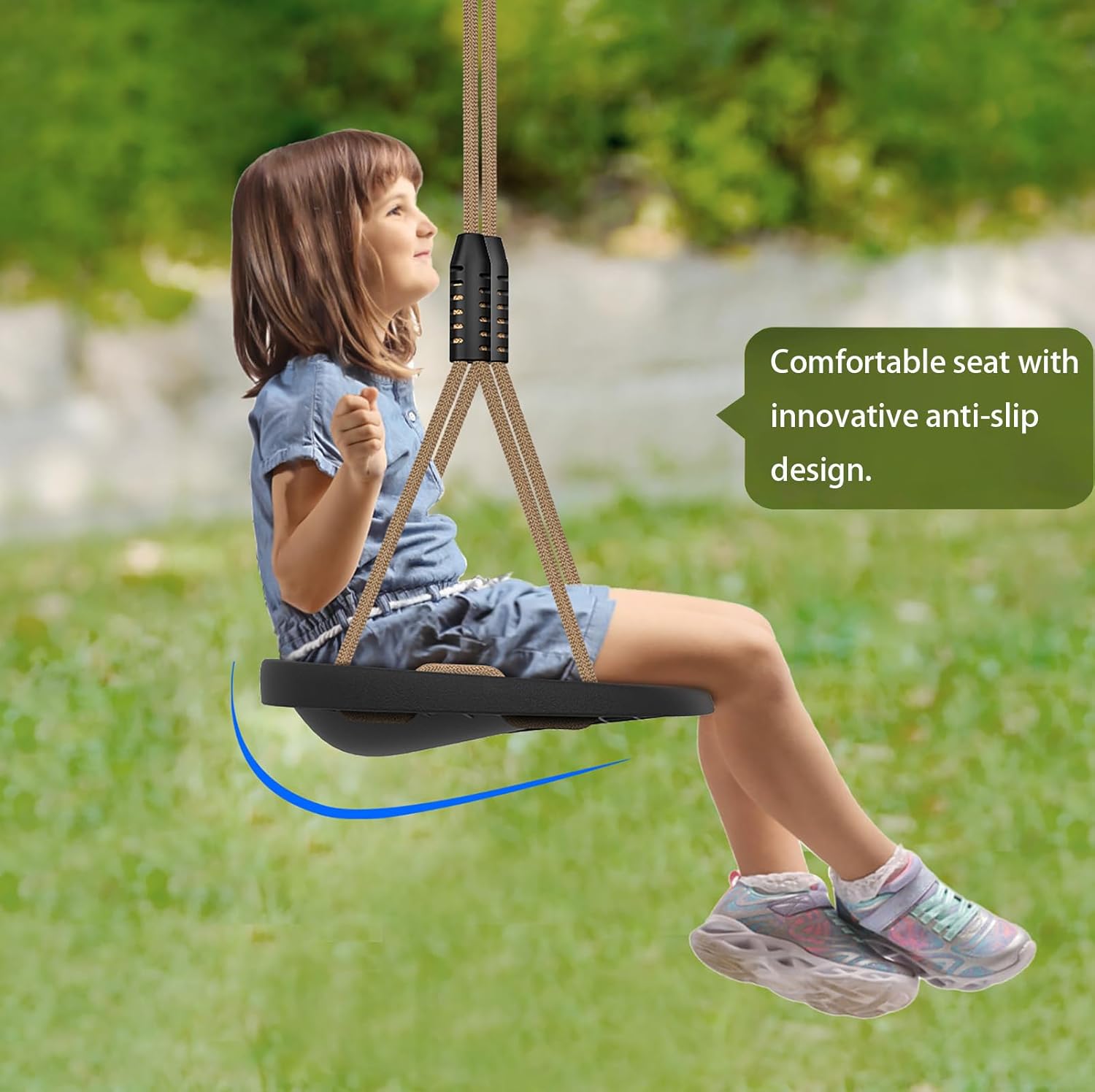 Thumbnail 2 de BeneLabel Swing Seat for Kids: soft plastic bucket swing with high back and adjustable rope (blue elephant)