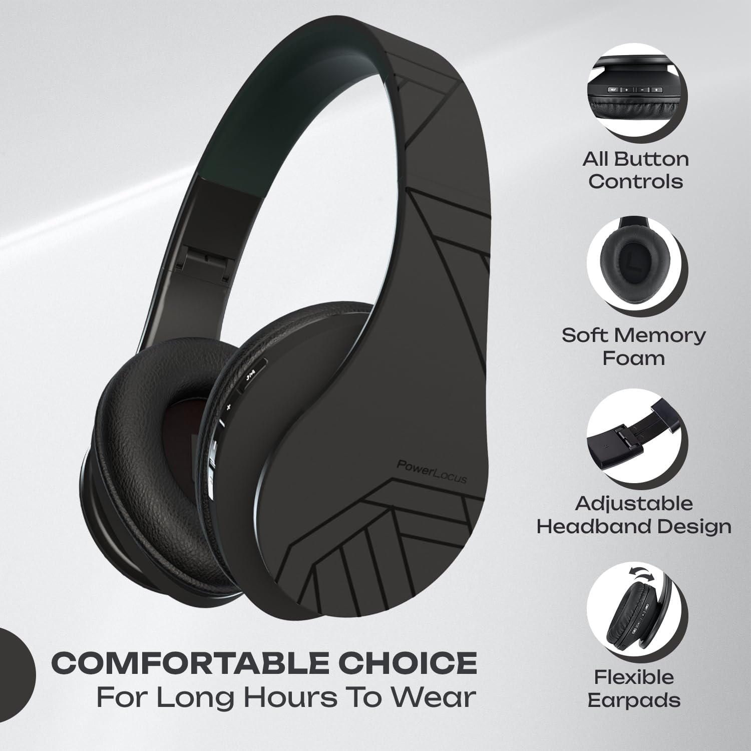 Thumbnail 4 de PowerLocus Bluetooth Over-Ear Headphones (Black) – wireless & wired with mic, microSD/TF and FM